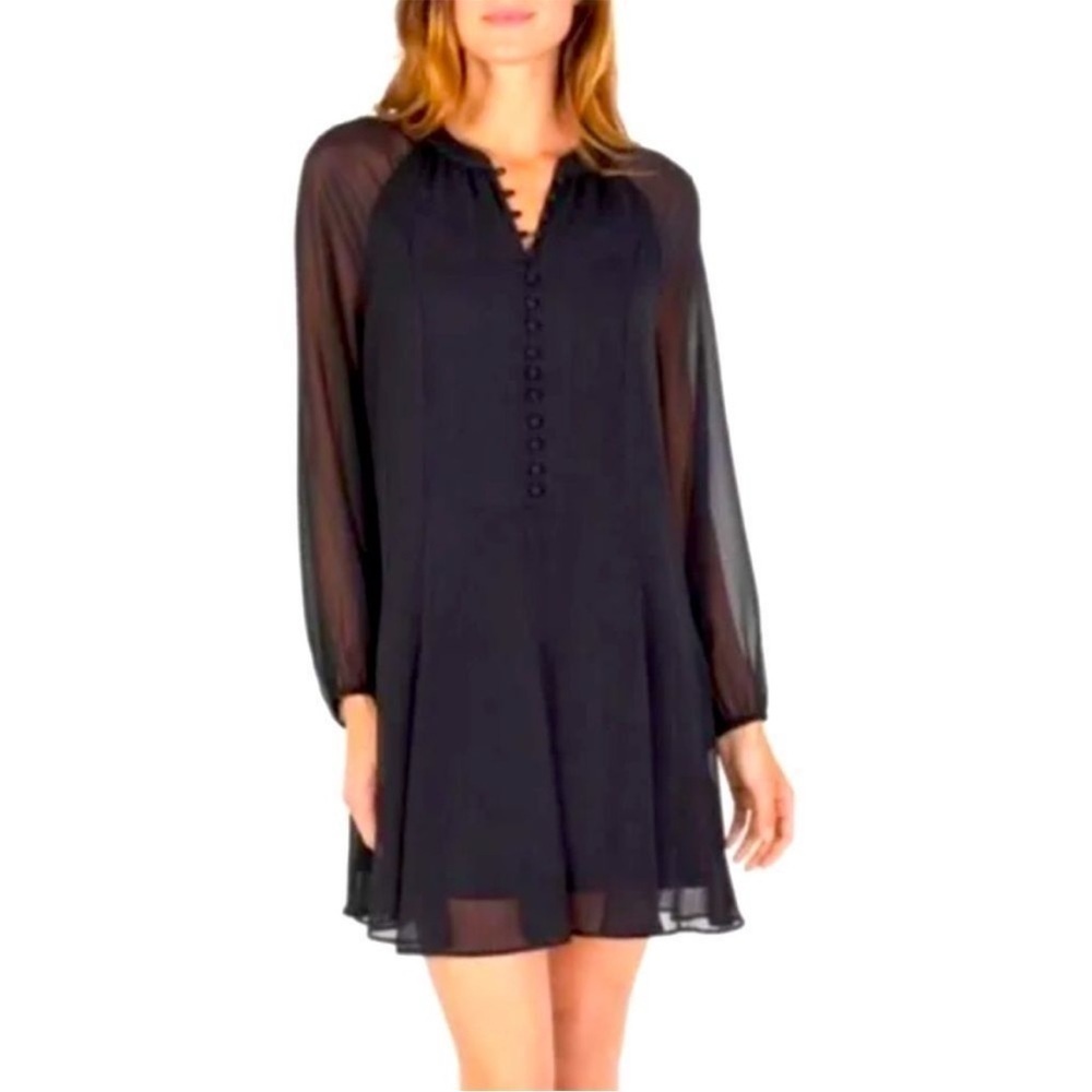 Joie Black Limited Edition Balloon Sheer Long Sleeve Dress Size M